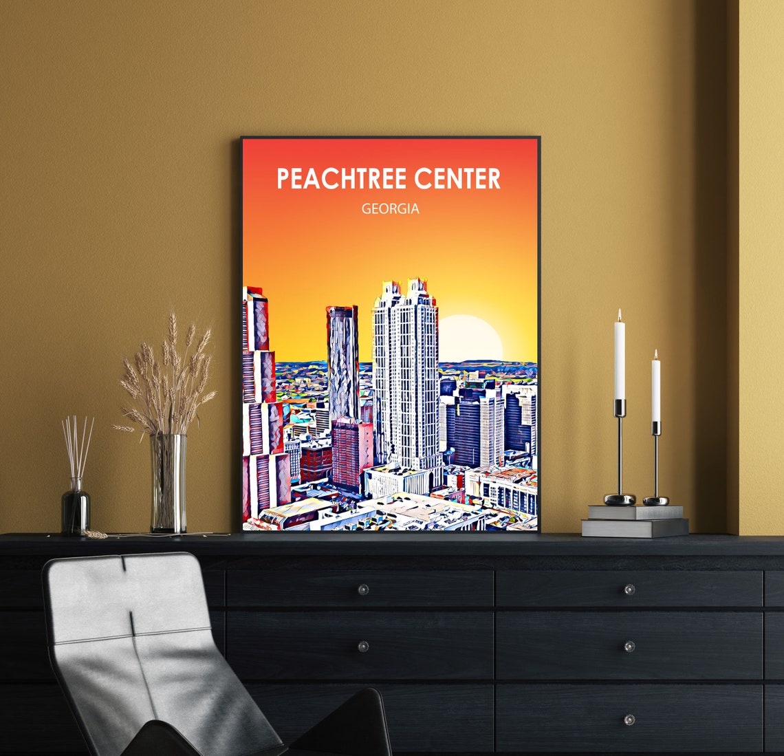 Peachtree Center Georgia Colorful Sunset Skyline City Travel Poster - Image 2