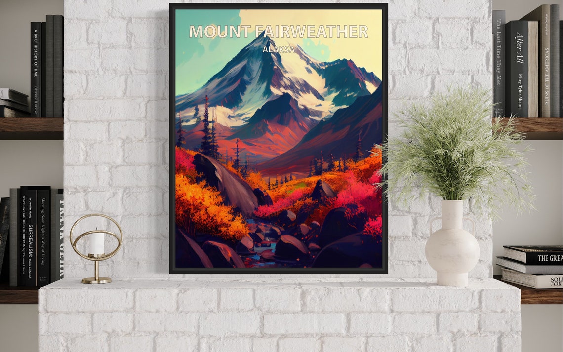 Mount Fairweather Alaksa Colorful Fall Tundra Peak Retro Travel Poster - Image 2