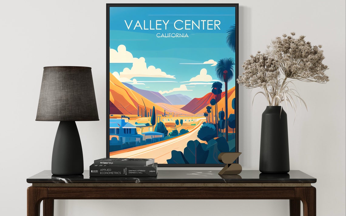 Valley Center California Valley Road with Palms Mountains Poster - Image 3
