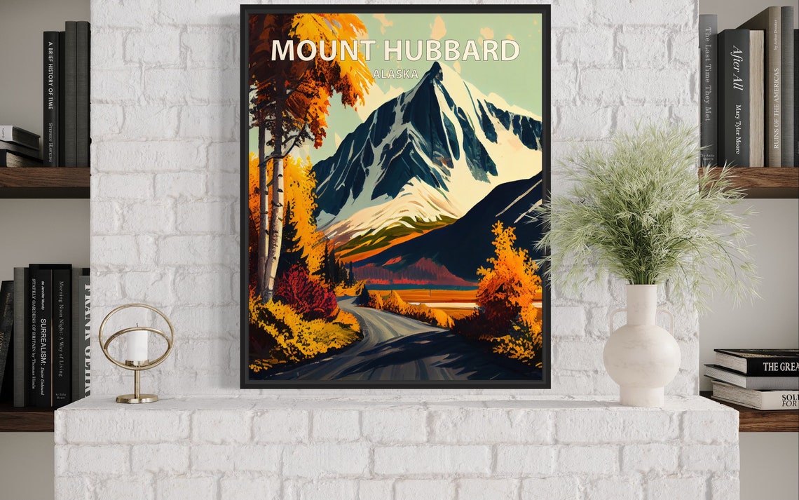 Mount Hubbard Alaska Winding Mountain Road Autumn Retro Travel Poster - Image 3