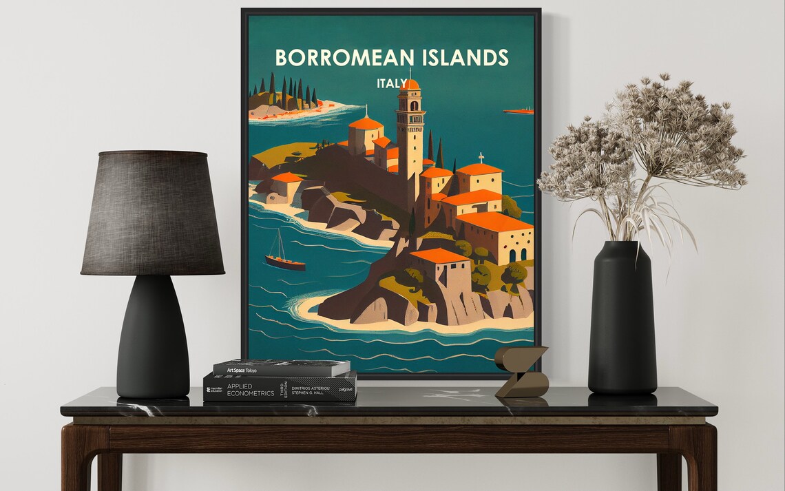 Borromean Islands Italy Rocky Island Church by the Sea Travel Poster - Image 2