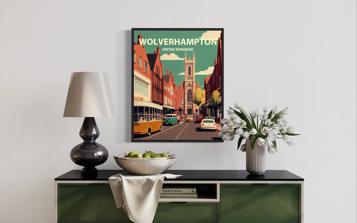 Wolverhampton United Kingdom Retro Street Church Tower Poster - Image 2