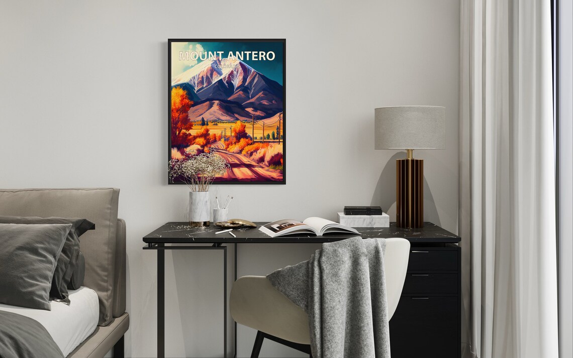Mount Antero Colorado Snowy Peak Autumn Foliage Road Travel Poster - Image 2