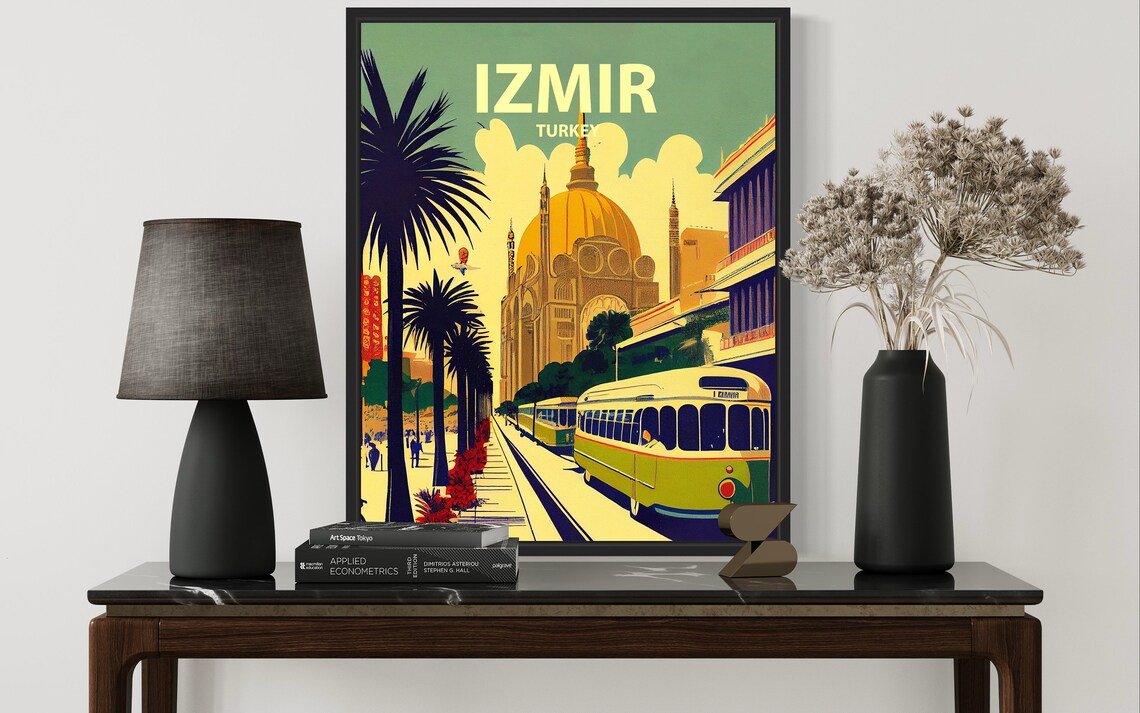Izmir Turkey Historic Tram Street Retro Cityscape Travel Poster - Image 3