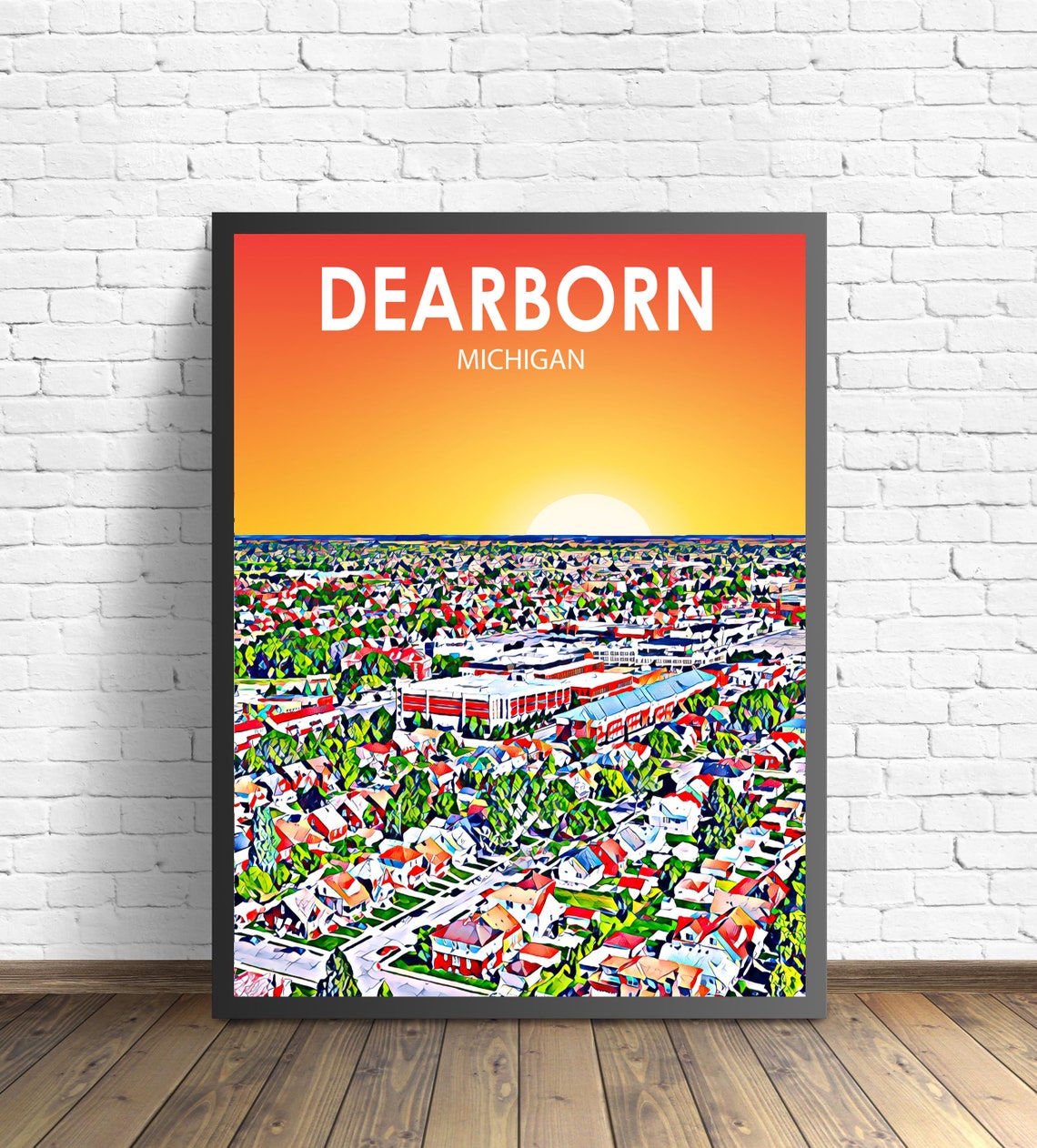 Dearborn Michigan Sunset Aerial Suburban Colorful Cityscape Poster