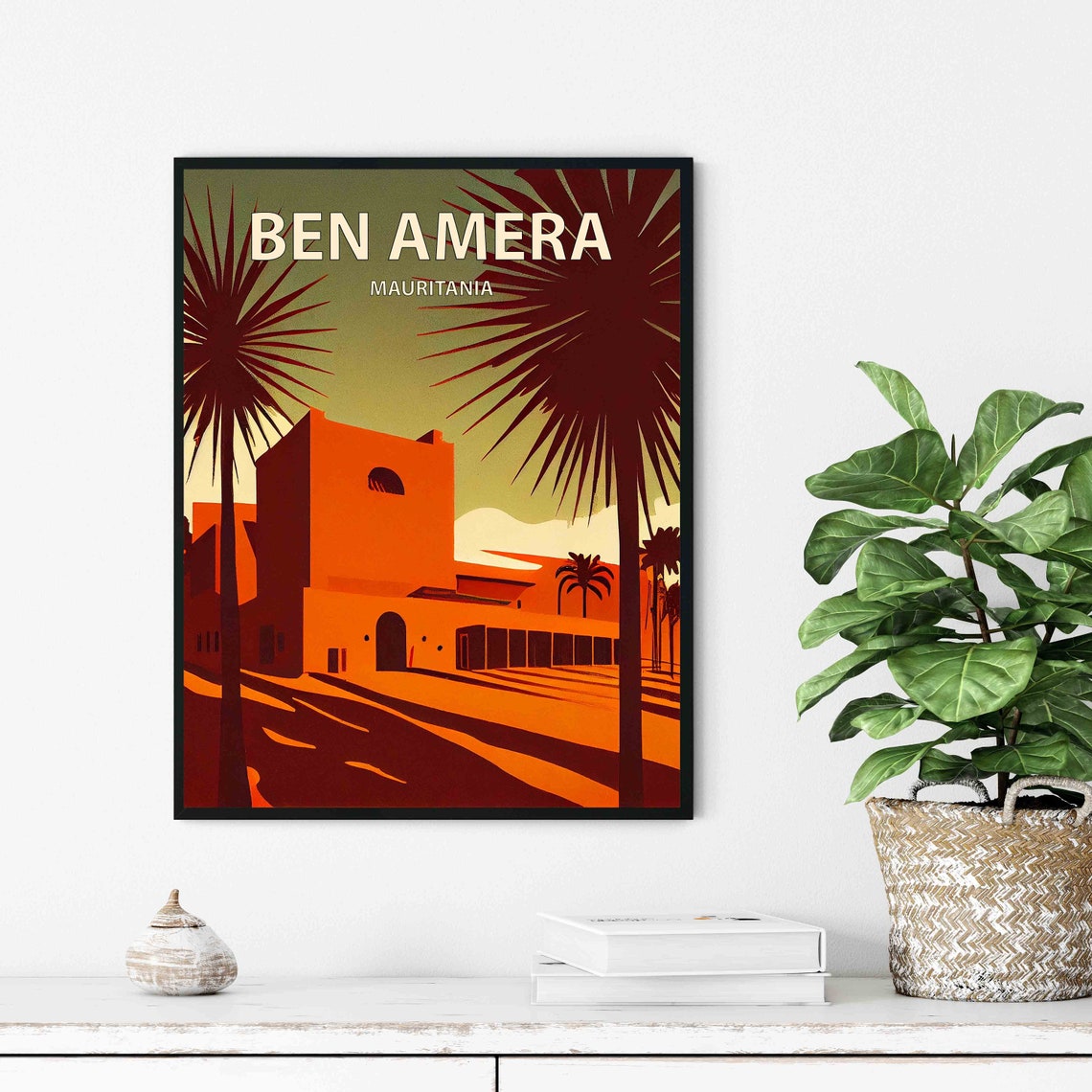 Ben Amera Mauritania Retro Desert Adobe Building Palm Travel Poster - Image 2