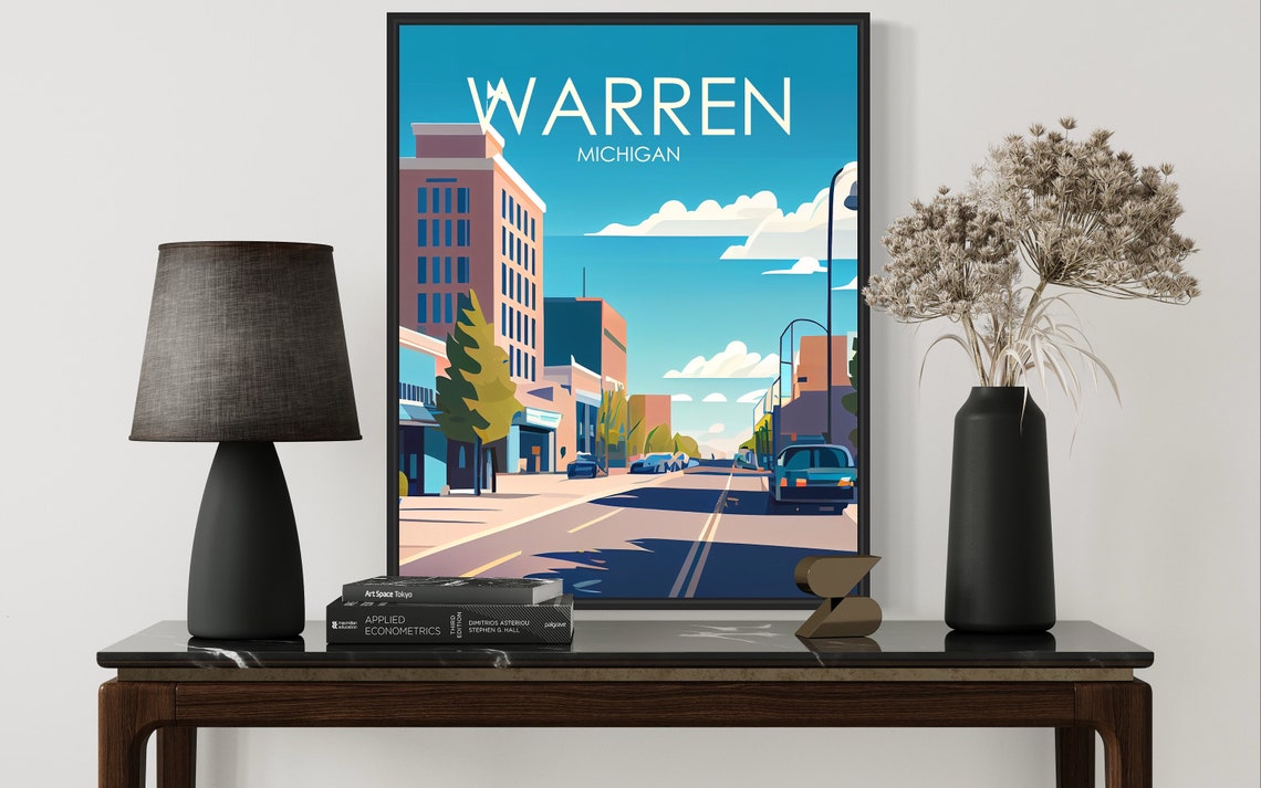 Warren Michigan Downtown Avenue Cityscape Vintage Travel Poster - Image 2