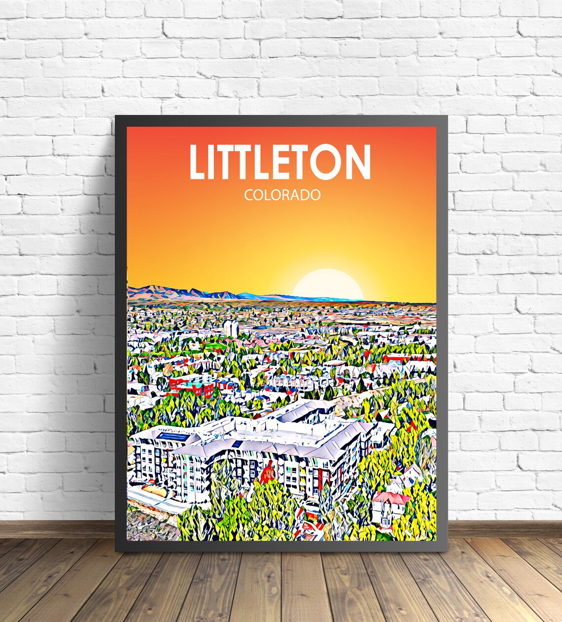 Littleton Colorado Colorful Sunset Skyline City Travel Poster