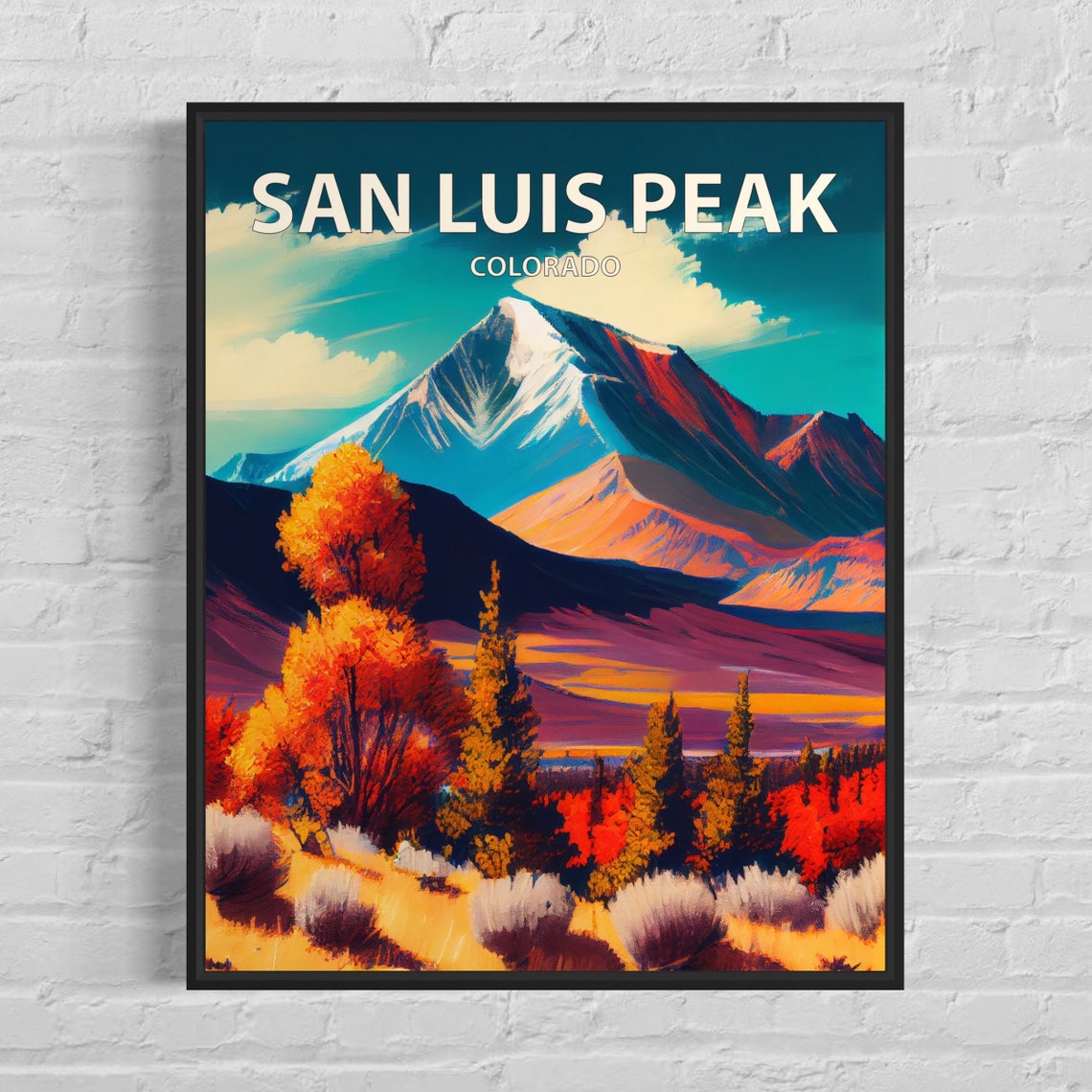 San Luis Peak Colorado Crimson Fall Foliage Mountain Art Poster