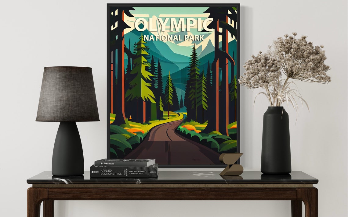 Olympic National Park Winding Forest Road Retro Style Travel Poster - Image 3