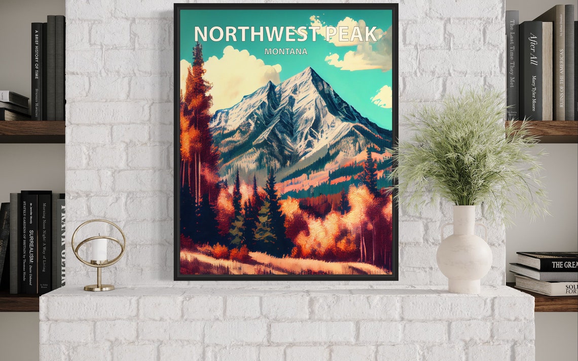 Northwest Peak Montana Snowy Summit Evergreen Forest Art Poster - Image 3