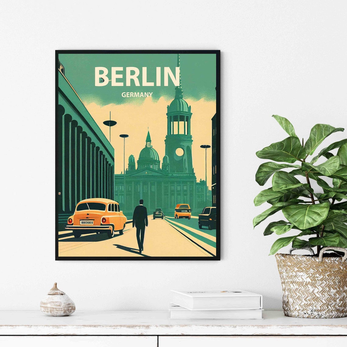 Berlin Germany Vintage Street Scene Classic Car Travel Poster - Image 2