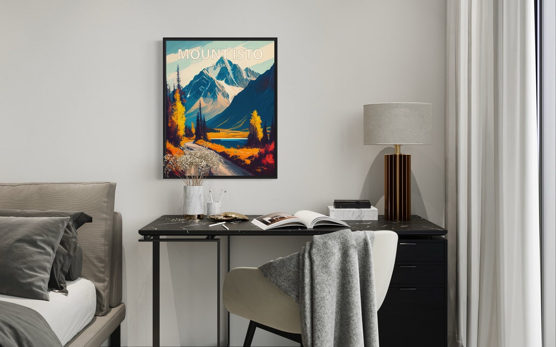 Mount Isto Alaska Alpine Road Lakeside Fall Colors Retro Travel Poster - Image 2