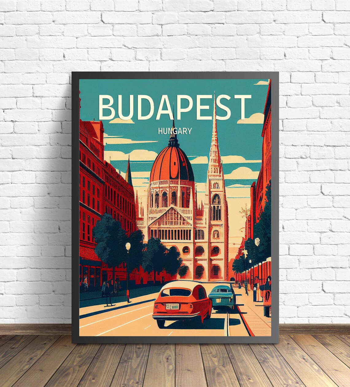 Budapest Hungary Grand Basilica Street Vintage Travel Poster Art