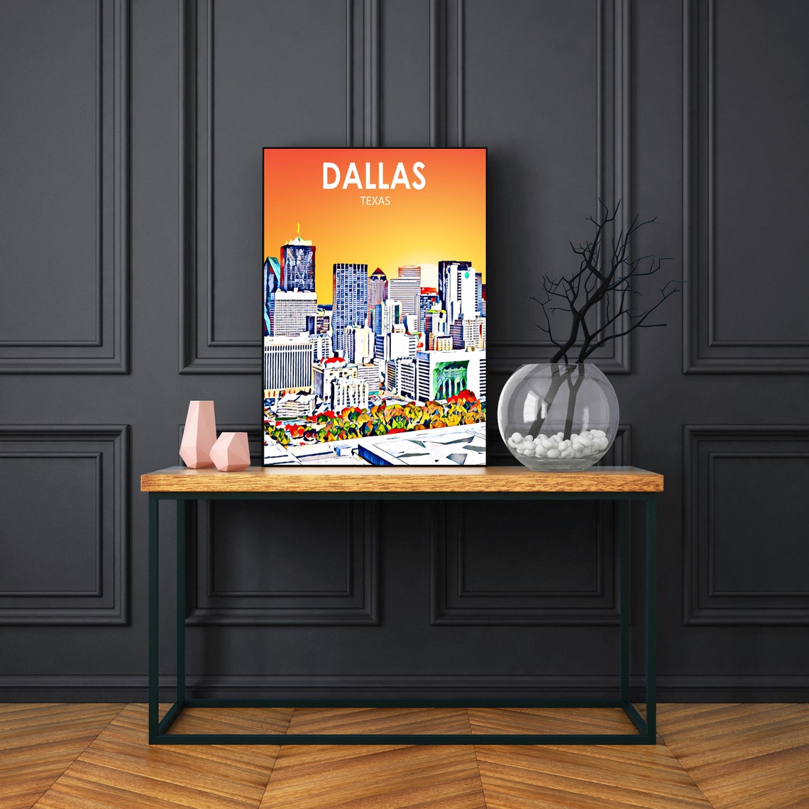 Dallas Texas Sunset Skyline Pop Art Cityscape Downtown Travel Poster - Image 2