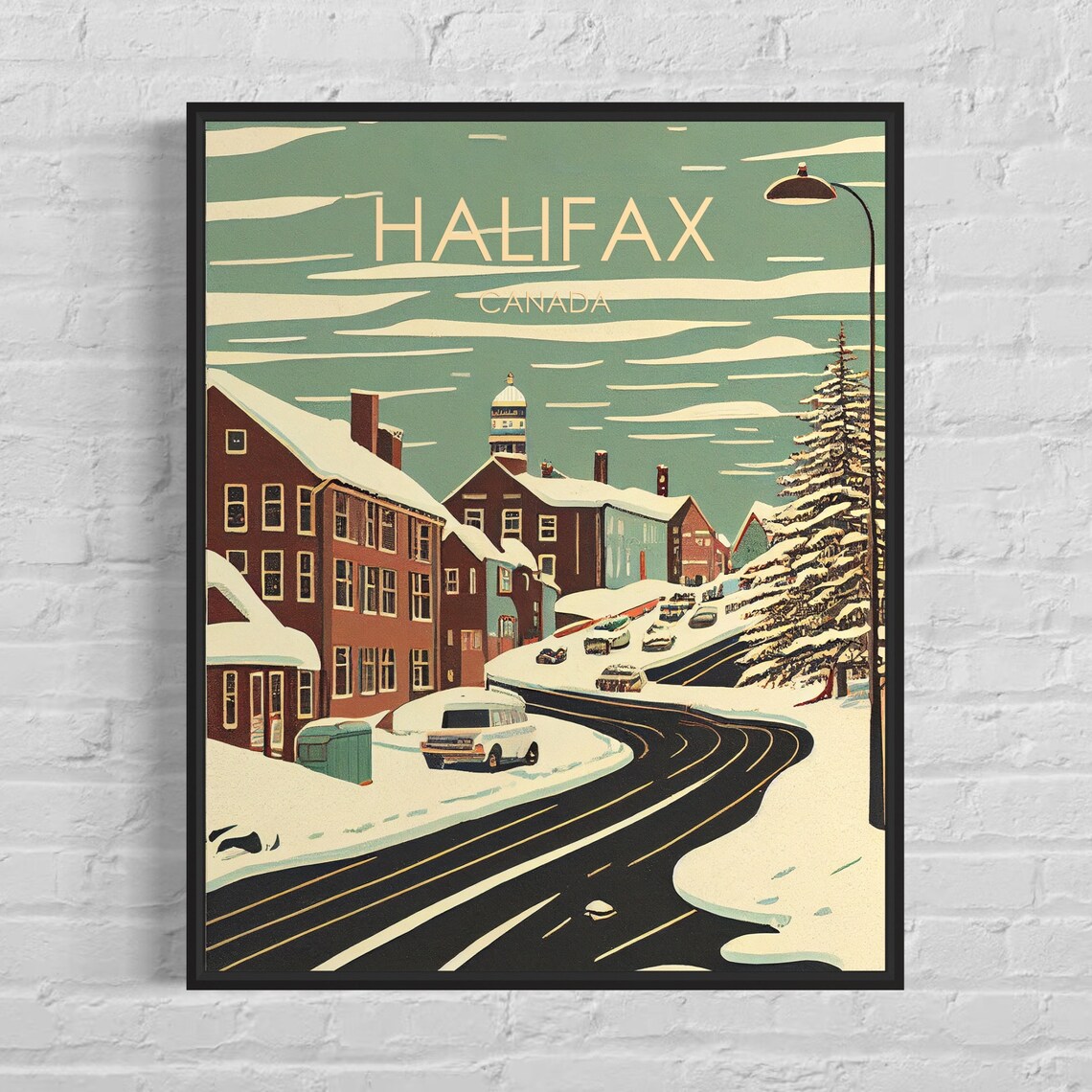 Halifax Canada Winter Snow Street Vintage Scene Travel Poster