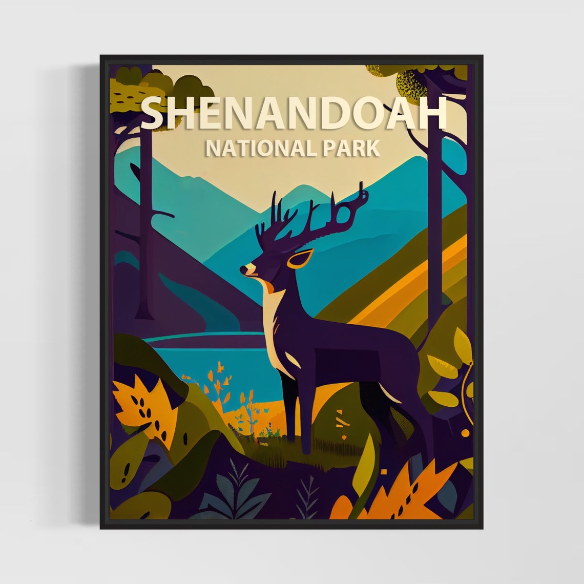 Shenandoah National Park Stag Mountain Sunset Wildlife Travel Poster