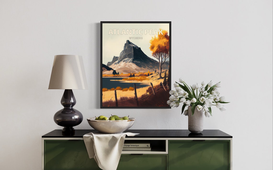 Atlantic Peak Wyoming Dark Summit Lake Golden Tree Travel Poster - Image 3