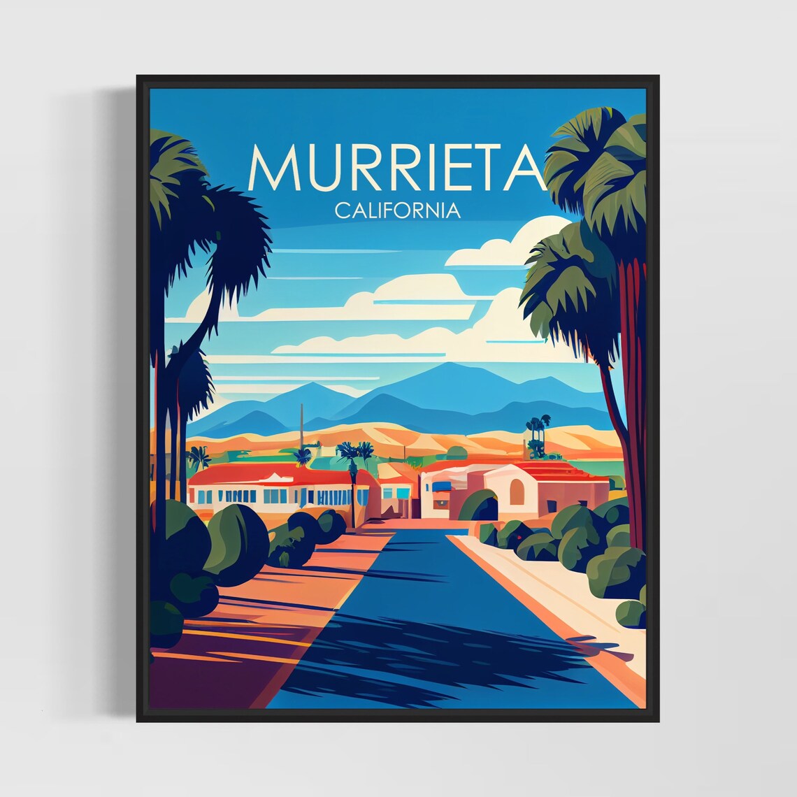 Murrieta California Retro Street Poster with Palms and Hills