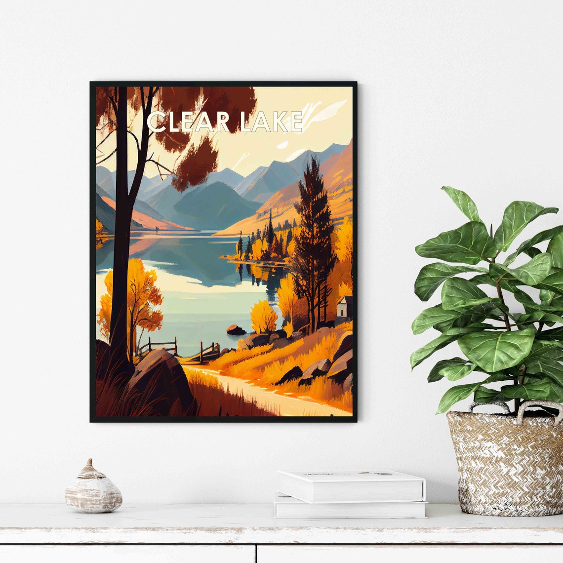 Clear Lake California Autumn Lakeshore Foliage Retro Travel Poster - Image 3