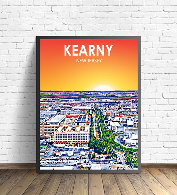 Kearny New Jersey Art Poster Sunset Landscape Poster Print Kearny City Framed Wall Art United States Colorful Skyline Sketch Photo