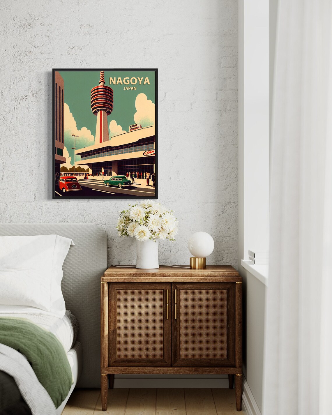 Nagoya Japan TV Tower Retro Street Scene Vintage City Poster - Image 2