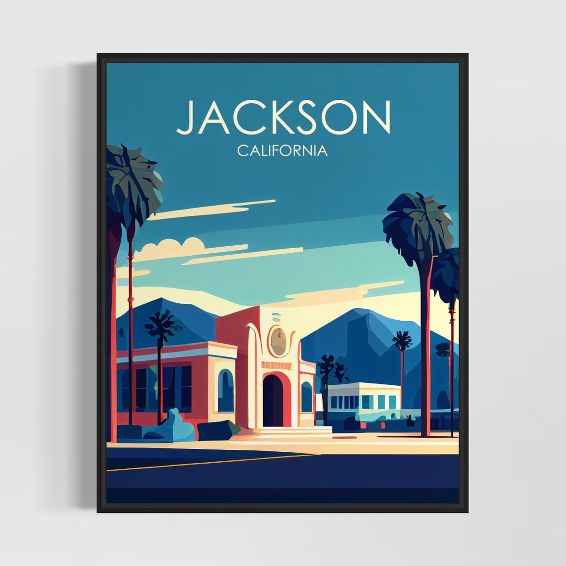 Jackson California Historic Mission Building Palm Mountains Poster