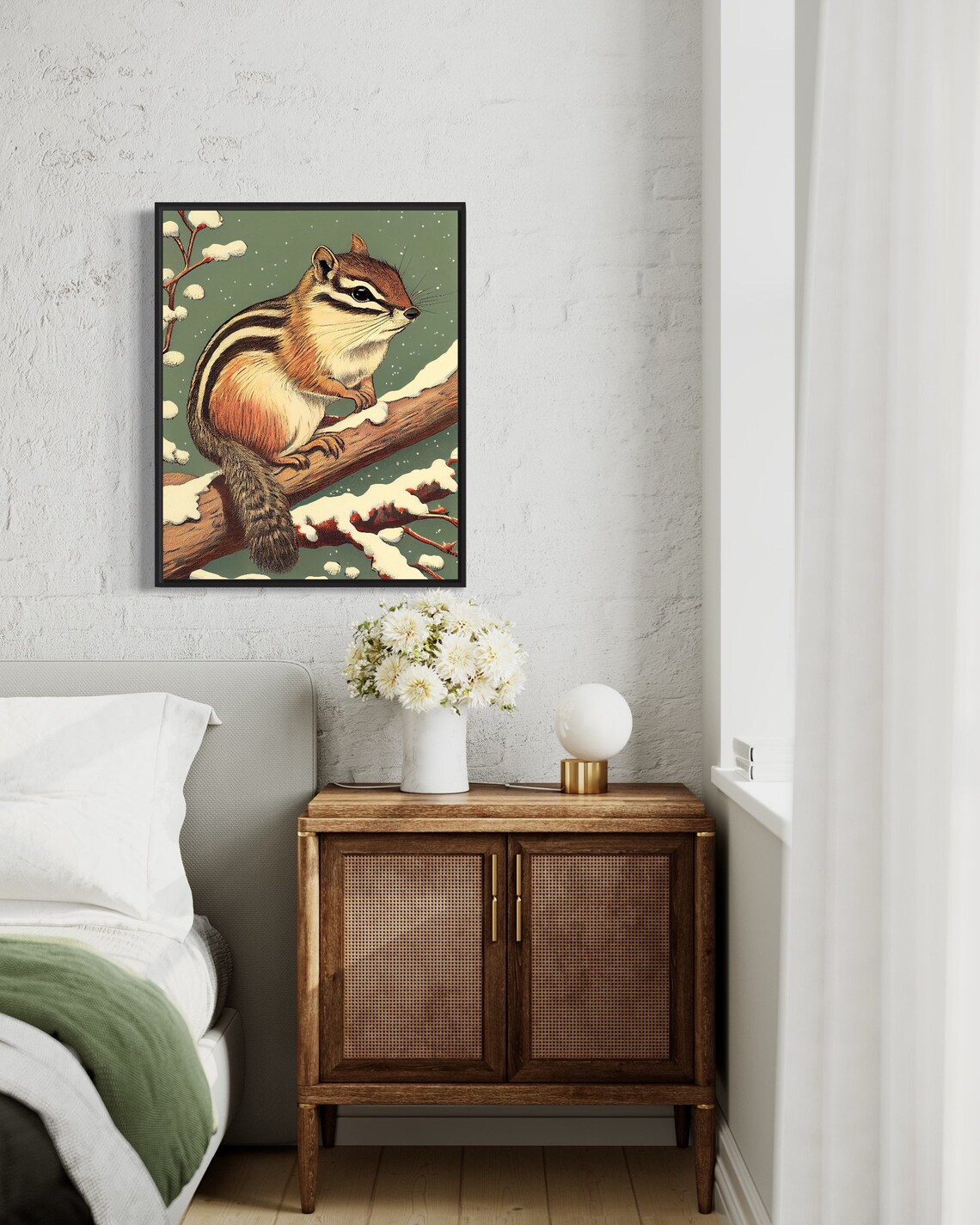 Chipmunk on Snowy Branch Winter Vintage Nature Animal Poster - Image 3