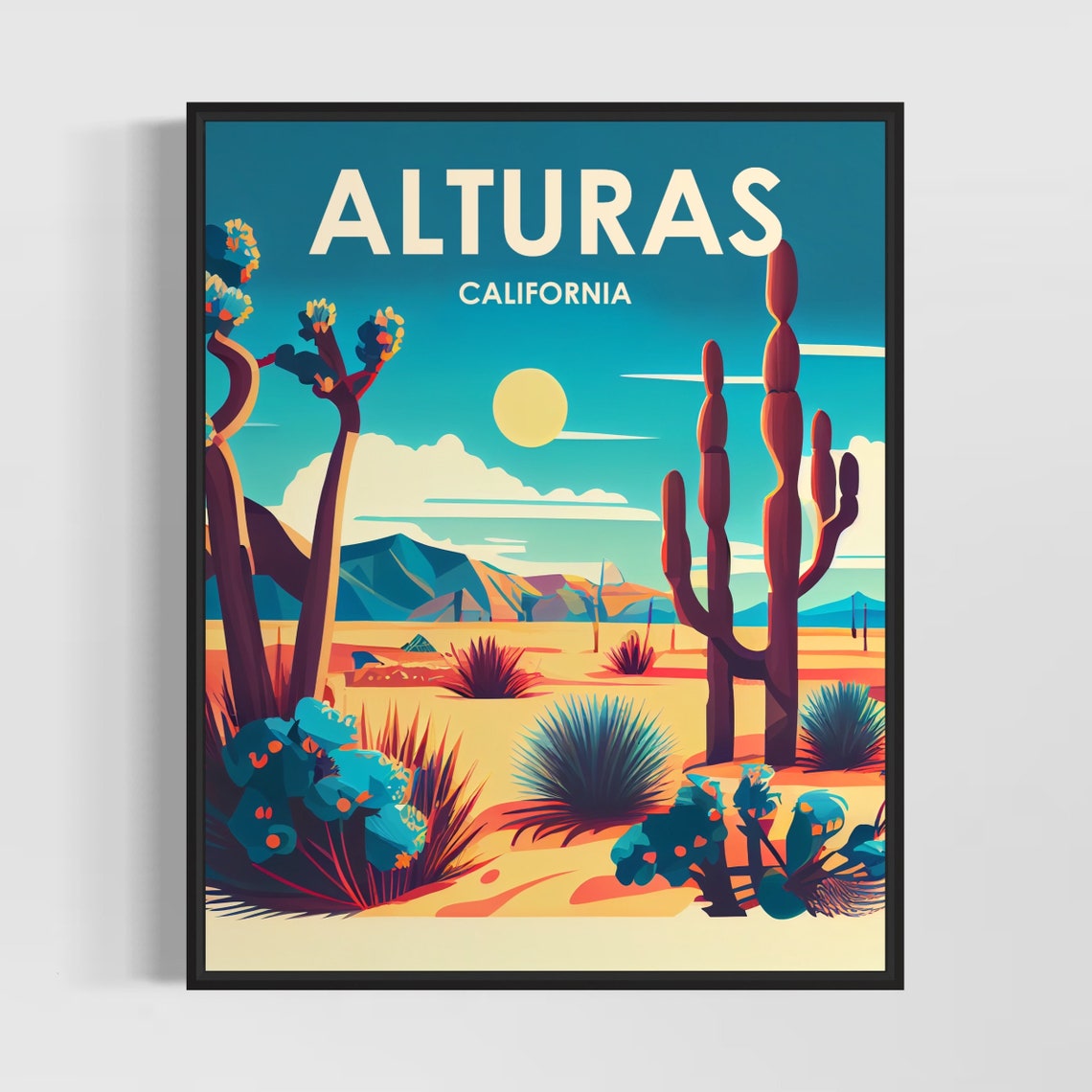 Alturas California Desert Cactus Sunset Warm Retro Travel Poster