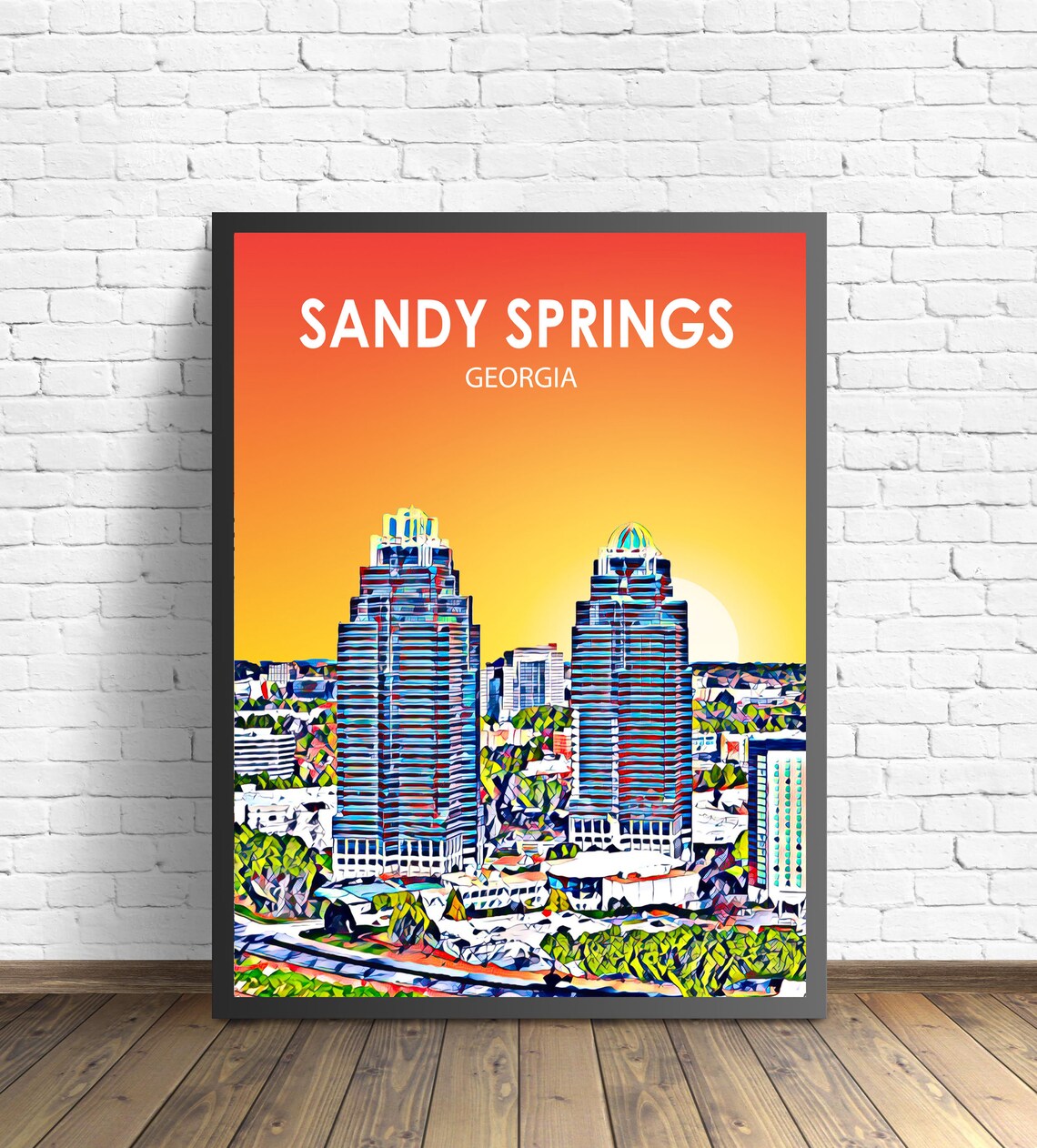Sandy Springs Georgia Colorful Sunset Skyline City Travel Poster