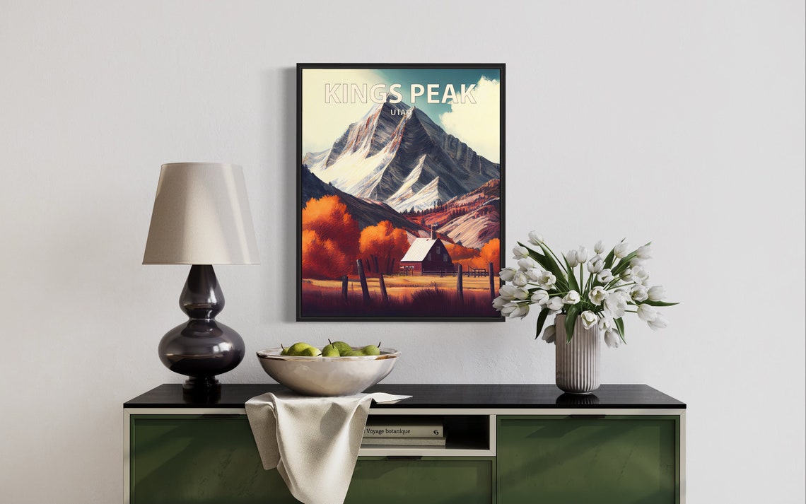 Kings Peak Utah Tall Snow Mountain Rustic Red Barn Autumn Poster - Image 3