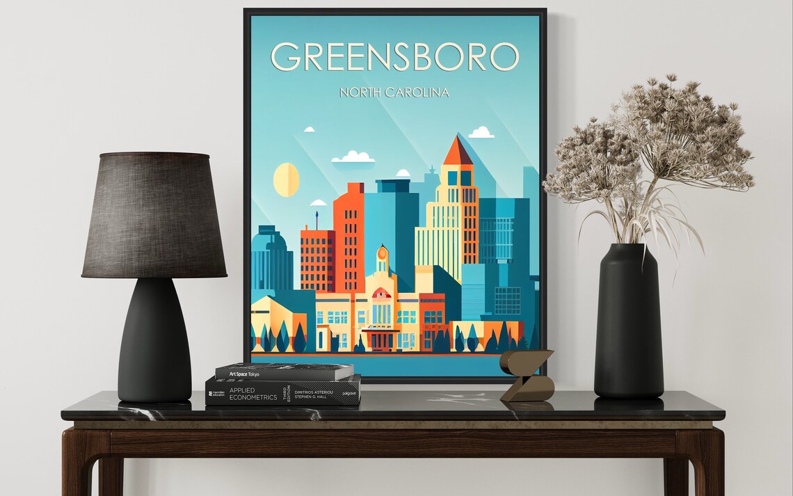 Greensboro North Carolina Modern Skyline Minimalist Travel Poster - Image 2