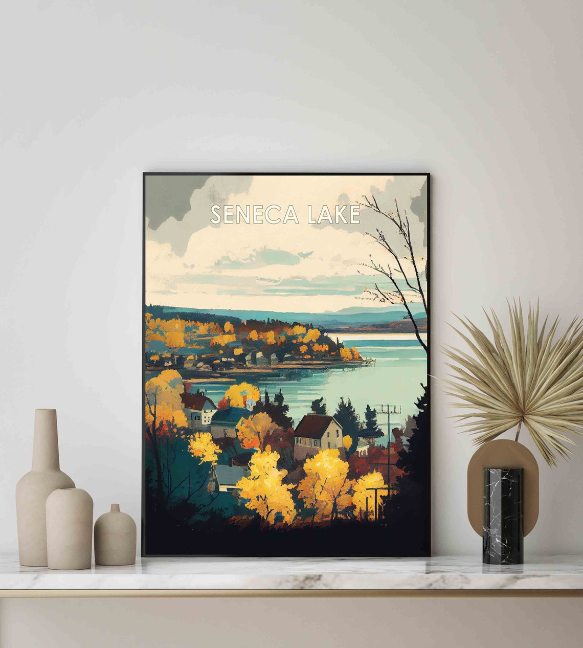 Seneca Lake New York Autumn Shoreline Vintage 1960s Travel Poster - Image 2