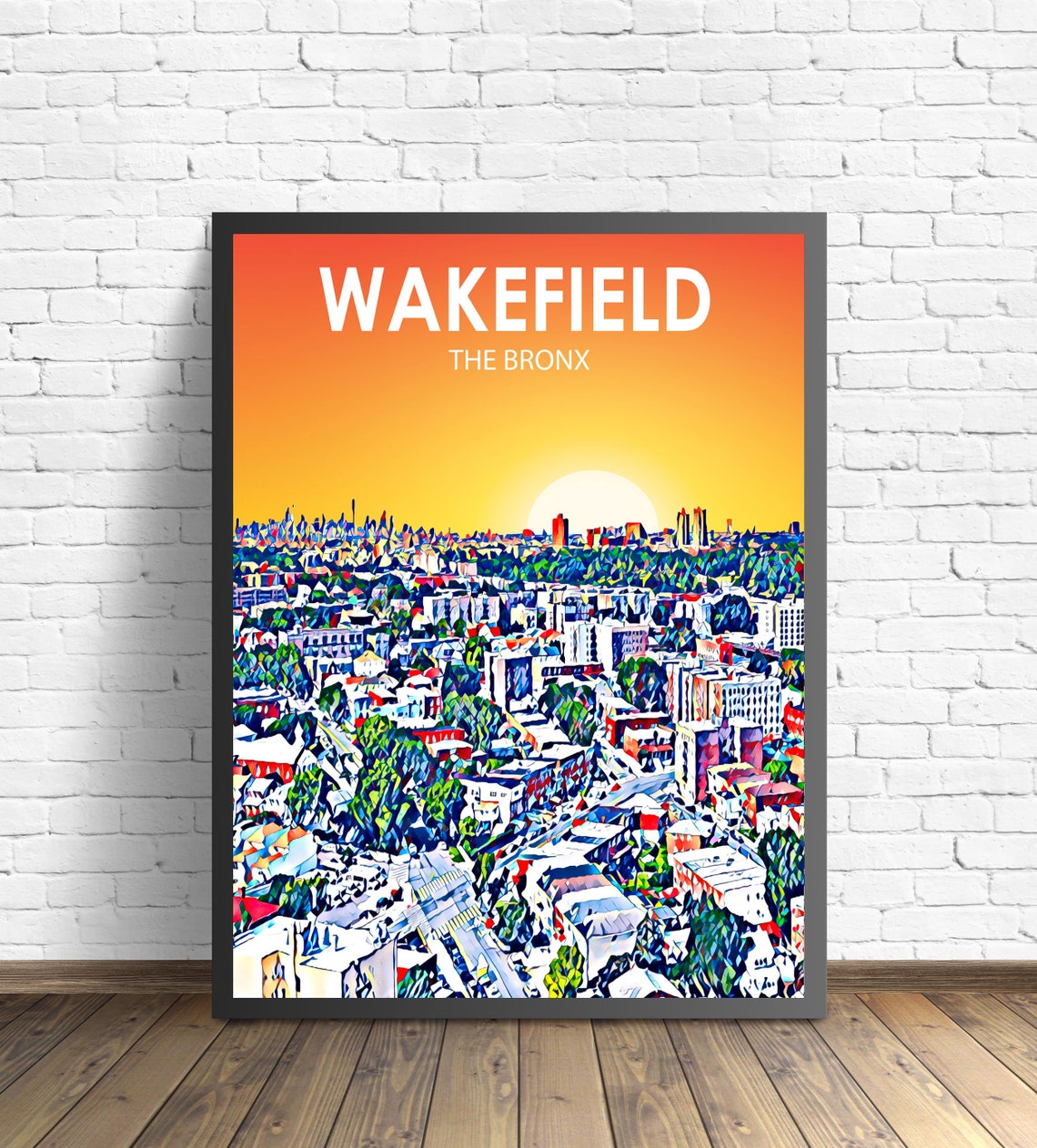 Wakefield The Bronx Fiery Orange Sunset Neighborhood Art Poster
