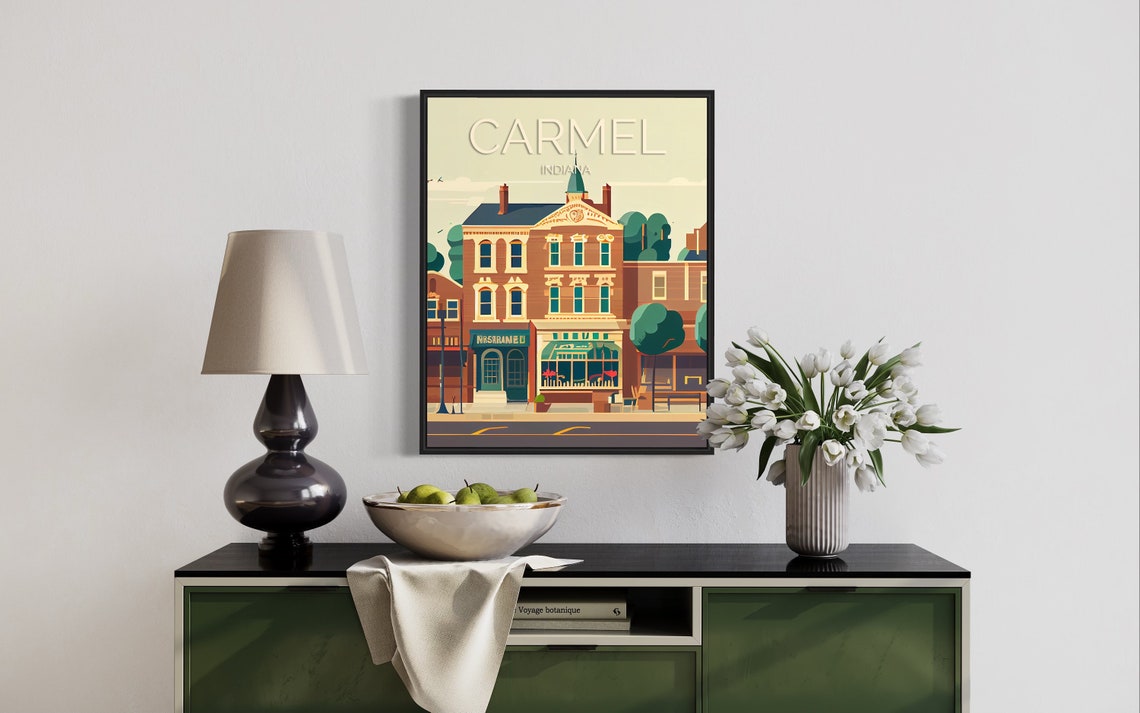 Carmel Indiana Historic Main Street Brick Storefronts Travel Poster - Image 2