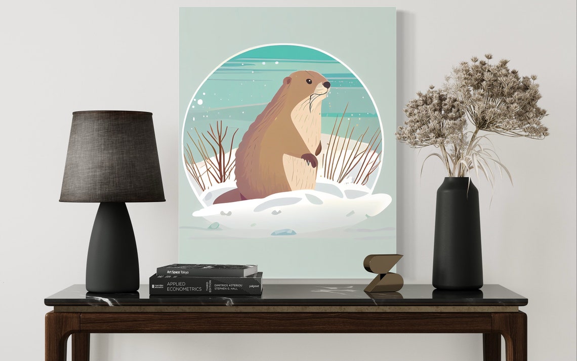 Groundhog Sitting in Snowy Meadow Winter Wildlife Art Poster - Image 2