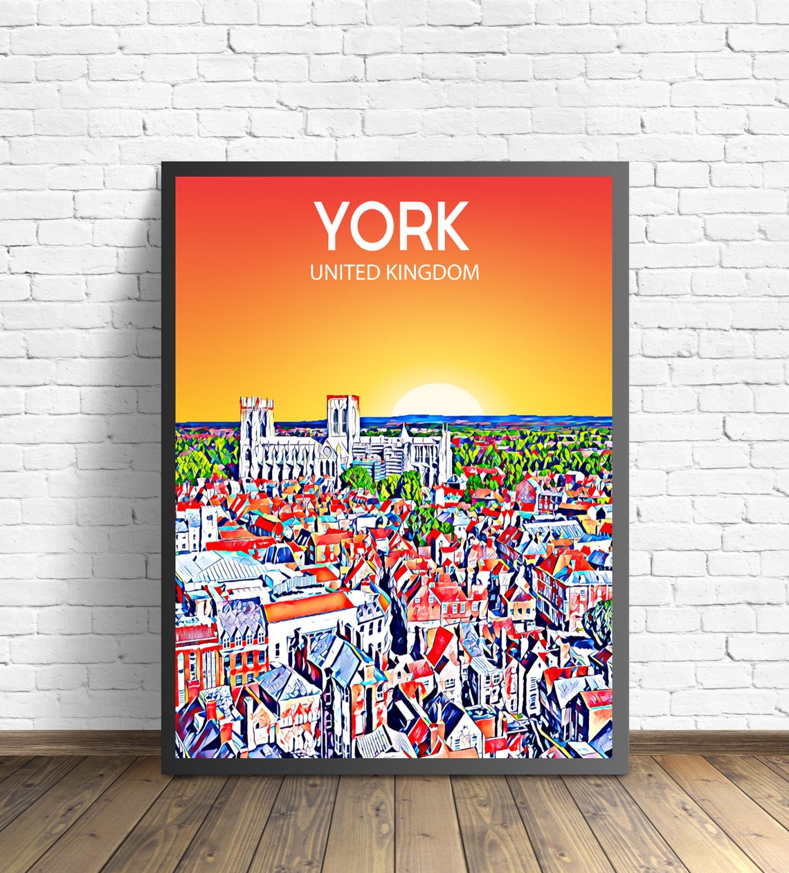 York England York Minster Sunset Skyline Heritage Travel Poster