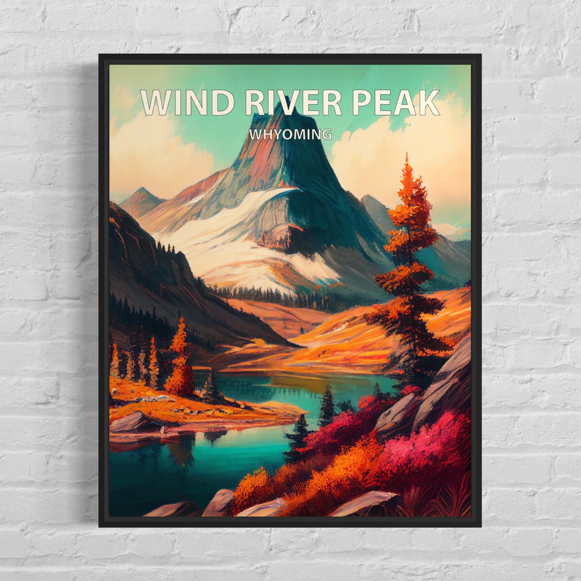 Wind River Peak Whyoming Alpine Lake Fall Colors Retro Travel Poster