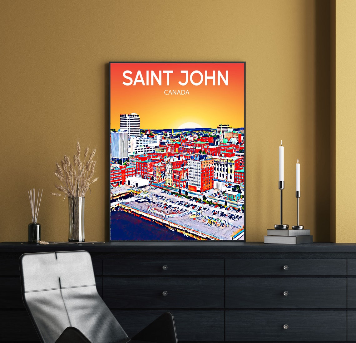 Saint John Canada Sunset Waterfront Harbor Skyline City Art Poster - Image 2