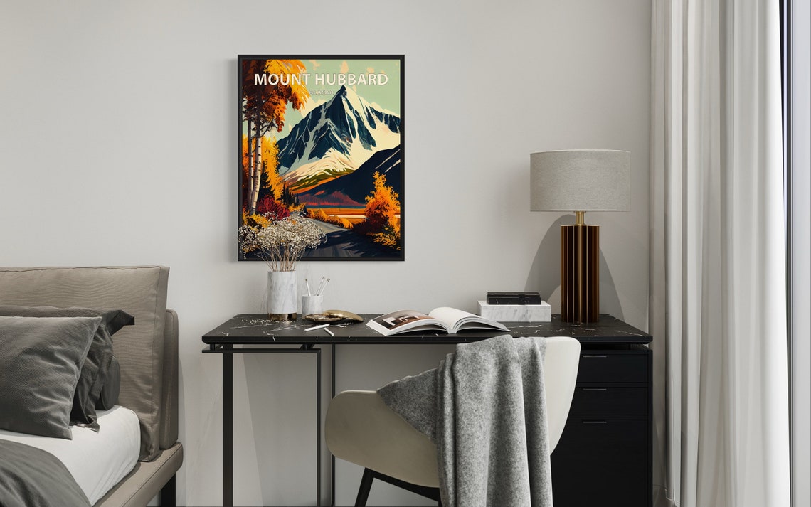 Mount Hubbard Alaska Winding Mountain Road Autumn Retro Travel Poster - Image 2