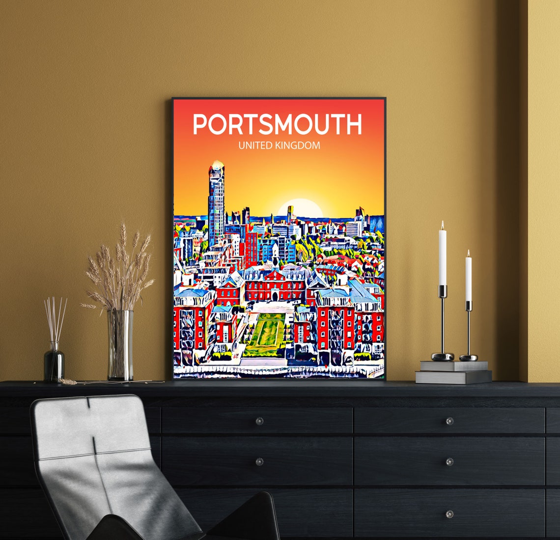 Portsmouth England Sunset Skyline with Spinnaker Tower Art Poster - Image 2