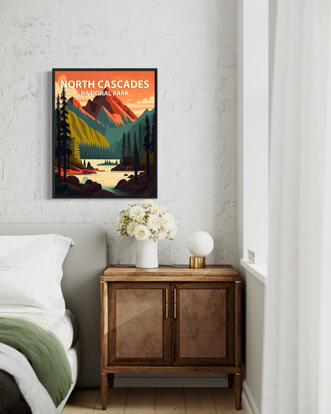 North Cascades National Park Sunset Peaks Retro Travel Poster - Image 2