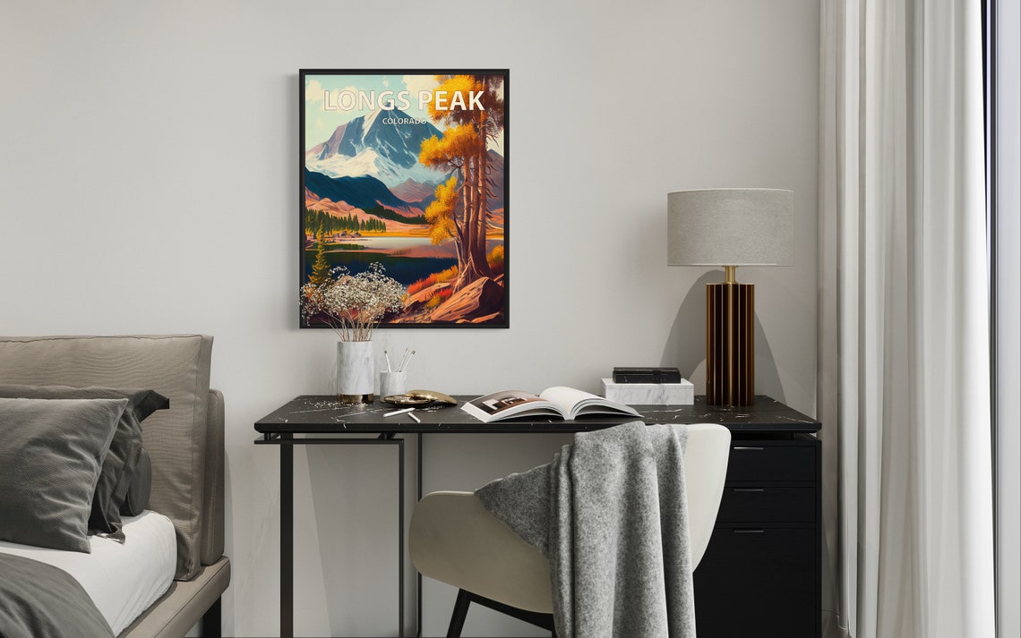 Longs Peak Colorado Snowy Summit Autumn Lake Mountain Poster - Image 2