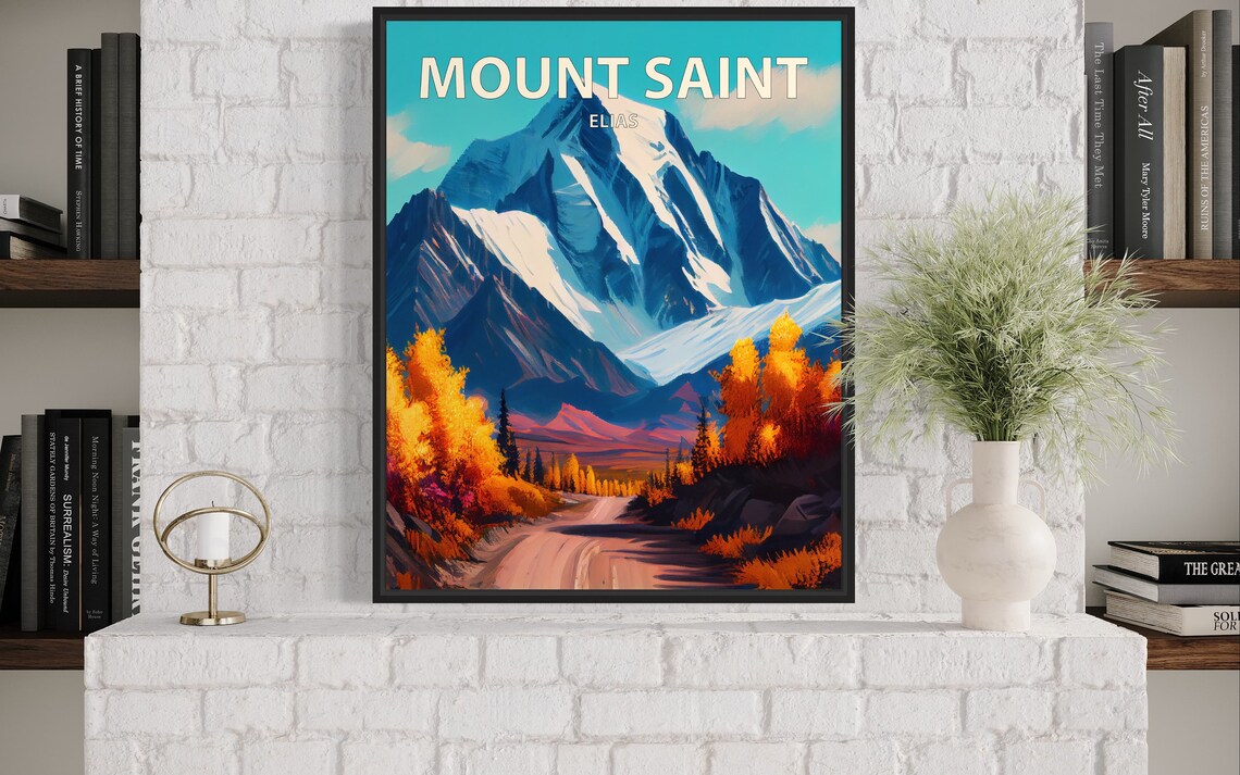 Mount Saint Elias Alaska Giant Glacier Peak Autumn Road Art Poster - Image 2