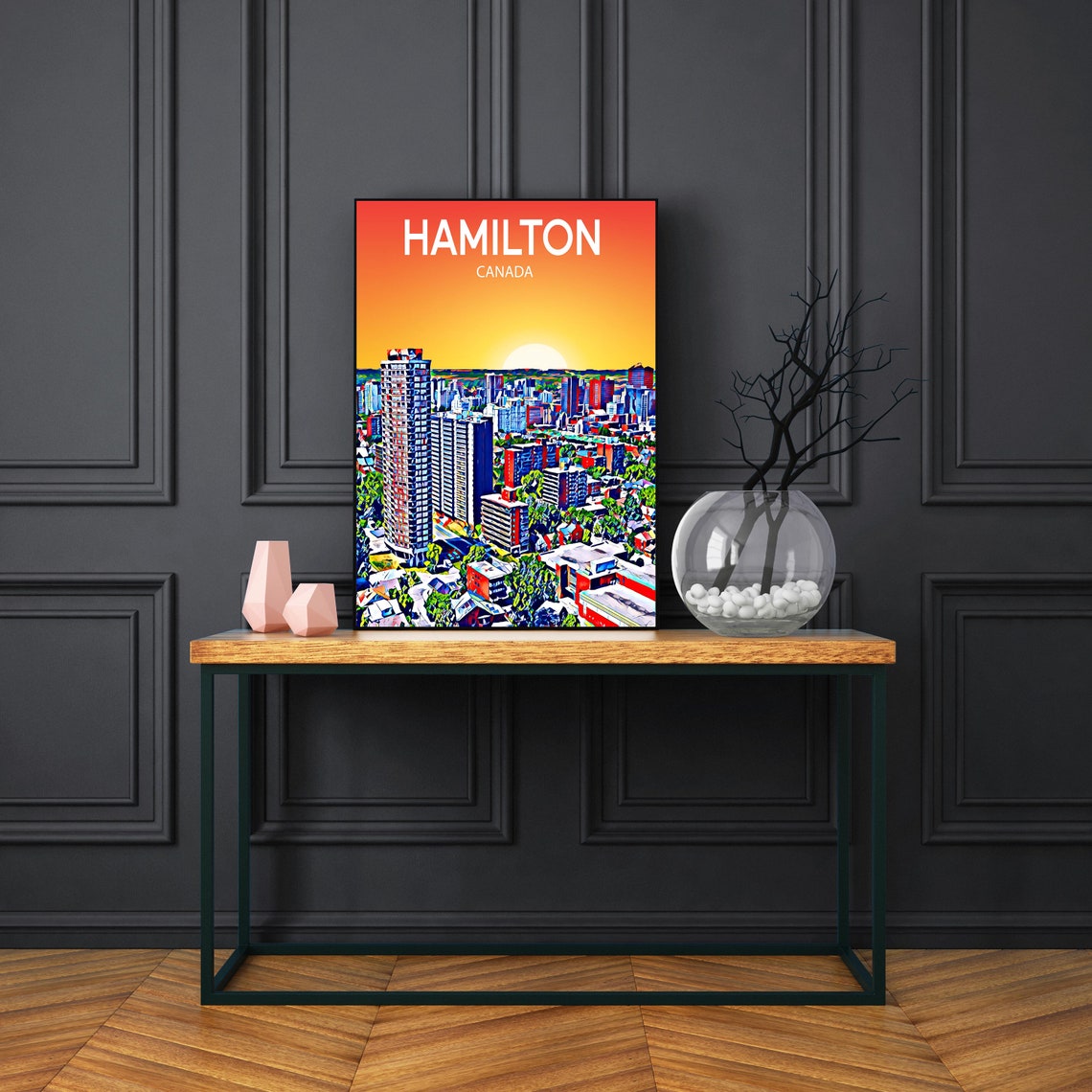 Hamilton Canada Sunset City Skyline Tower Blocks Sketch Poster - Image 3