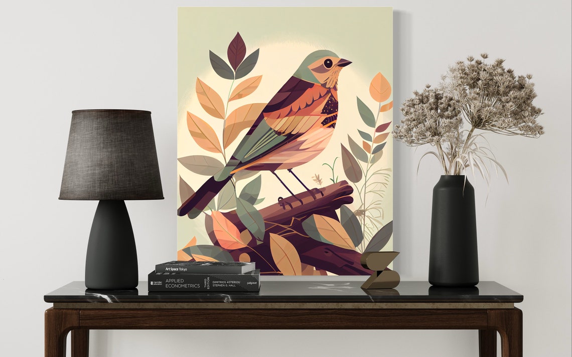 Colorful Tanager Songbird With Autumn Leaves Retro Art Poster - Image 2