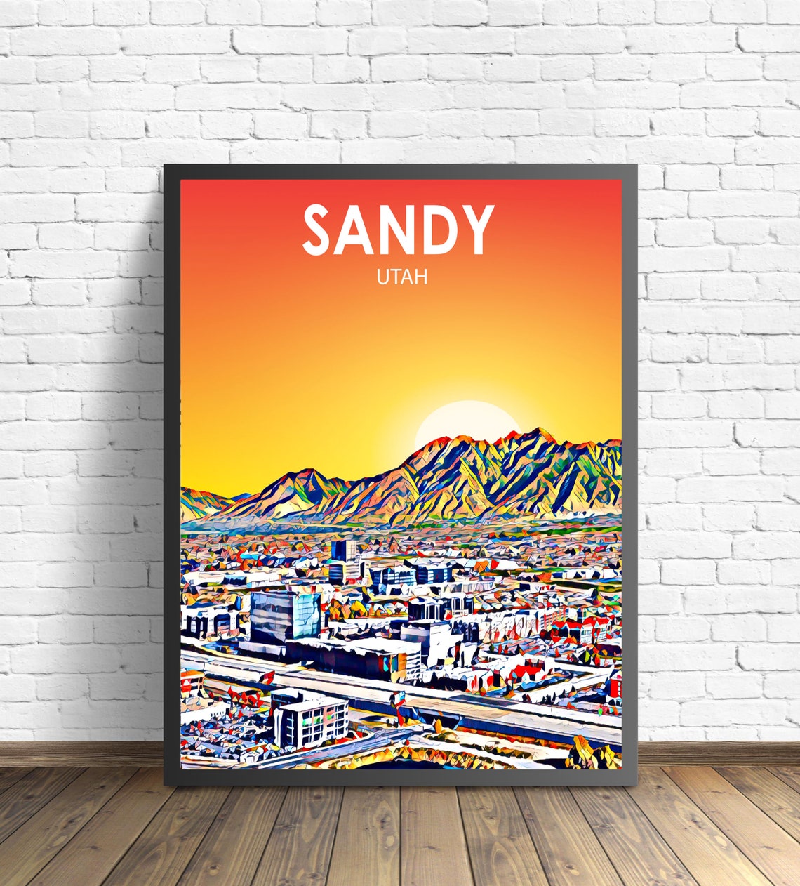 Sandy Utah Sunset City Skyline Mountain View Painted Art Poster