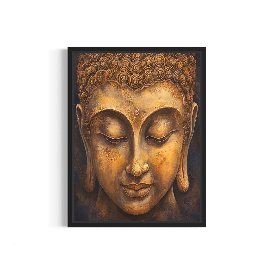 Weathered Antique Bronze Buddha Head in Serene Meditation Poster