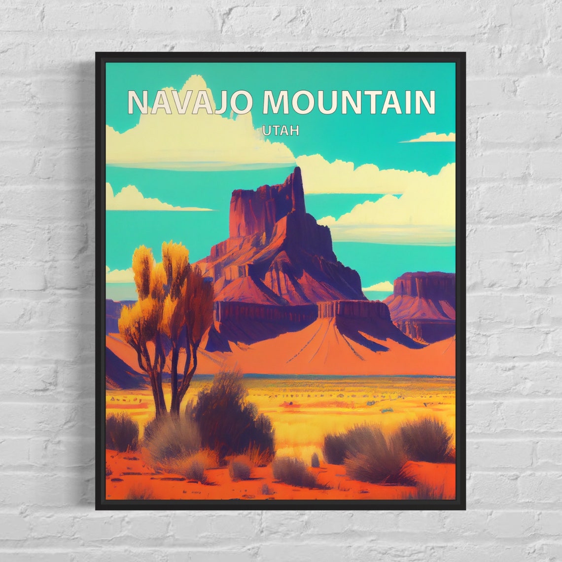 Navajo Mountain Utah Red Desert Butte Sunset Golden Travel Poster