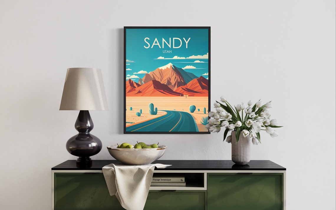 Sandy Utah Desert Highway Red Rock Cactus Vintage Scene Poster - Image 3